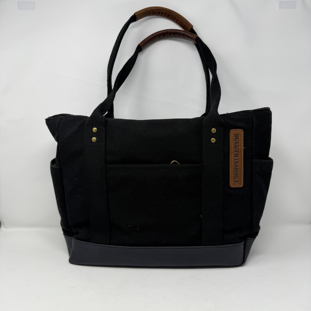 Duluth Trading Co Canvas Laptop Tote Bag Black Leather Trim Unisex Large